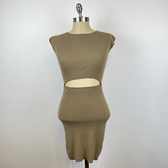 Aritzia Wilfred Free Cut-Out Knit Mini Dress in Olive/Khaki (Sz XXS) - Picture 9 of 15